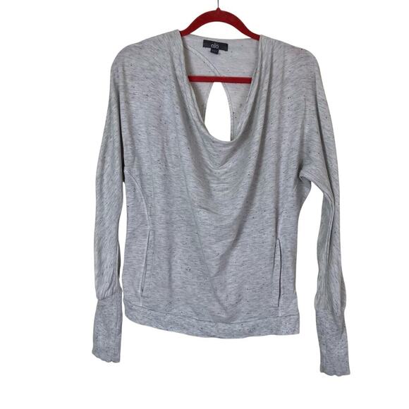 Alo Yoga Sz S Petite Cowl Neck Open Back Pullover Sweatshirt Speckled Grey - Picture 2 of 14